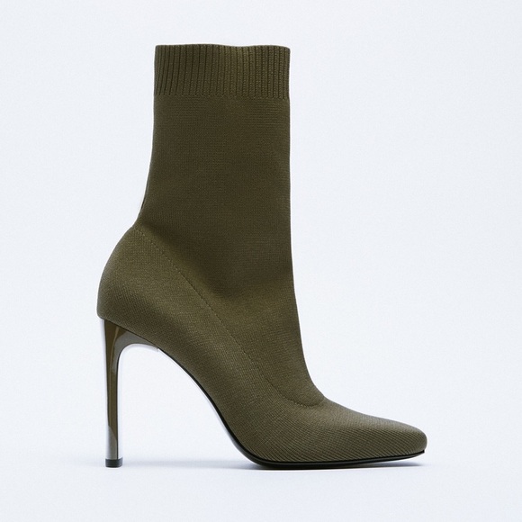 Zara Shoes - NWT. Zara Khaki Green Stretchy Sock Style Tight Knit Ankle Boots. Size 8.